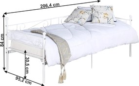 Fém kanapé - egyszemélyes ágy, fehér, 90x200, ROZALI