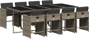 vidaXL 9 részes szürke polyrattan kerti étkezőgarnitúra párnával