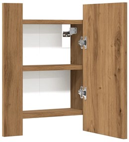 kézműves tölgy szerelt fa tükrös szekrény LED-del 40x12x45 cm