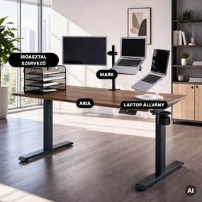 Elektromos íróasztal magasságállítással ergonomikus antracit/dió,1600x800 mm: ARIA