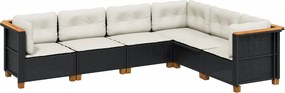 vidaXL 6 részes fekete polyrattan kerti ülőgarnitúra párnákkal