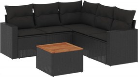 vidaXL 6 részes fekete polyrattan kerti ülőgarnitúra párnákkal