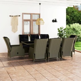 9 részes barna kültéri polyrattan étkezőszett párnákkal