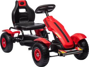 HOMCOM Pedálos Go-Kart 5+ Éves Gyerekeknek Állítható Üléssel, Gumikerékkel és Kézi Fékkel Max 50 kg-ig 121x58x61 cm Piros | Aosom