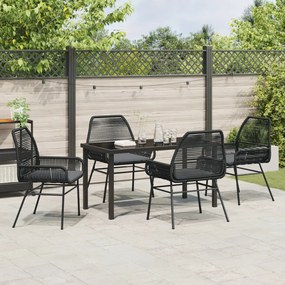 5 darabos kerti étkező szett párnákkal, fekete poly rattan