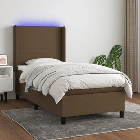 barna szövet rugós és LED-es ágy matraccal 90x200 cm