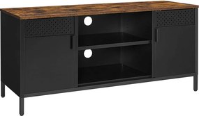 TV szekrény, 2 ajtóval, polcokkal, rusztikus barna és fekete 120x40x55cm