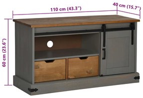 HALDEN szürke tömör fa TV szekrény tolóajtóval 110x40x60 cm