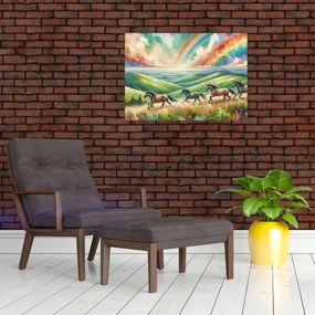 Üveg kép – Vágtázó lovak a tájban (70x50 cm)