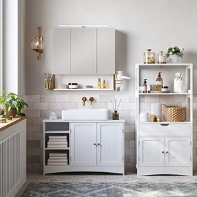 Fürdőszobai tükrös szekrény világítással, fehér-arany, 14,5×70×70 cm