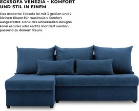 Venezia sarokkanapé, kordbársony, univerzális oldal, bonell töltet, kék