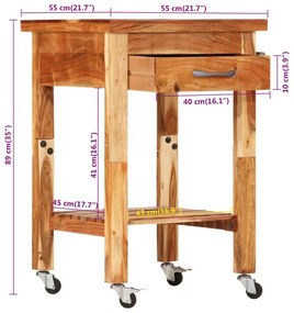 tömör akácfa konyhai kocsi 55 x 55 x 89 cm