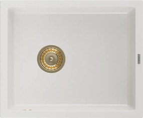 Mexen Pedro gránit mosogatótálca 1 rekeszes 560 x 460 mm, fehér, arany szifon - 6508561000-20-G