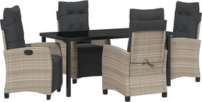 vidaXL Kert étkező szett párnával 5 pcs Világosszürke polirattan