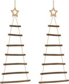 vidaXL 2 db függő karácsonyfák tetején csillagokkal, 42 x 90 cm, természetes ág