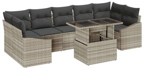 8 darabos kertiszófa szett párnákkal, világosszürke poli rattan
