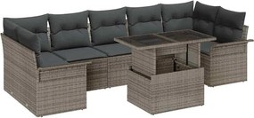 vidaXL Kerti Kanapé Szett párnával tárolóval 8 pcs Szürke Poli rattan