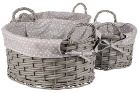 Szürke pöttyök fonott kosarak készlete szövetből, 3 méret, 39 x 22 x 31 cm, 3 db
