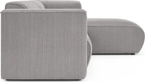 Világosszürke kordbársony sarokkanapé (jobb oldali-heverő résszel) Merid – Ropez