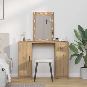 Öltözőasztal LED lámpákkal Kézműves Tölgy 102x33x135 cm