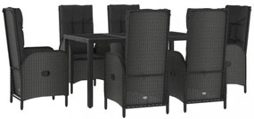7 részes fekete és szürke polyrattan kerti étkezőszett párnával
