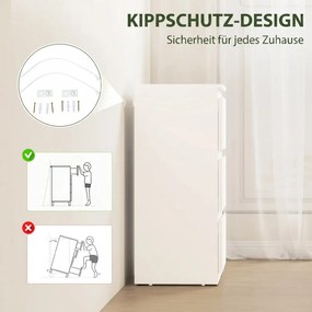 HOMCOM Fiókos komód 3 fiókos, modern tárolóbútor hálószobába, fehér