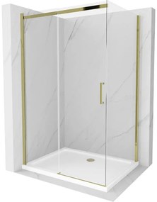 Mexen Omega tolózuhany 100 x 70 cm, 8 mm-es üveg, arany profilú átlátszó üveg + vékony zuhanytálca 5 cm, 825-100-070-50-00-4010