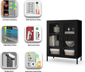 GINA Modern fekete alacsony üveges vitrin 800 x 1015 x 400 mm