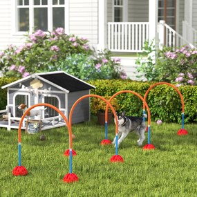 PawHut Agility Szett Kutya - 4 darabos Tölthető Agility Felszerelés Kutya Képzéshez - Állítható Agility Ajtókkal, Hordtáskával, Képzési Kiegészítők, K