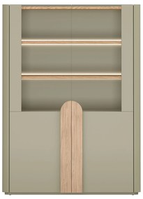 Amilio vitrines szekrény 100 cm, kétszárnyú - eukaliptusz / baltic dune tölgy / natúr tölgy fogantyúk