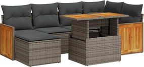 vidaXL 7 részes szürke polyrattan akácfa kerti ülőgarnitúra párnákkal