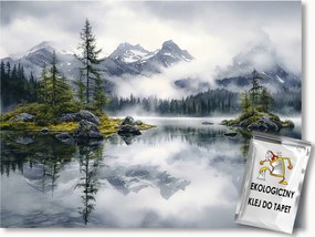 Fotótapéta Flizelina Tájkép Hegyek Erdő Tó Fjord Köd 254x184 ragasztó