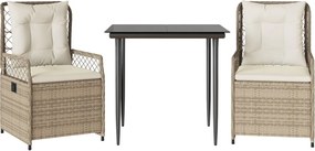 vidaXL 3 részes bézs polyrattan kerti étkezőgarnitúra párnákkal
