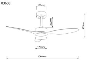 Globo Blackwell 03608 távirányítós mennyezeti ventilátoros lámpa, 20W LED, 2700K-6500K, 170-800lm