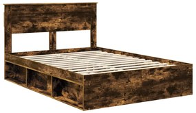 vidaXL Ágykeret matracmal Füstölt tölgy 150 x 200 cm Tömör fenyőfa