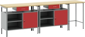 vidaXL Munkapad készlet fiókkal 3 pcs Piros és Szürke Porszórt acél