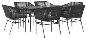 vidaXL 7 részes fekete polyrattan üveg kerti étkezőgarnitúra párnákkal