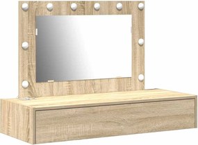 vidaXL Öltözködőasztal tükör lámpákkal Barna 100 x 40 x 70 cm Faanyag