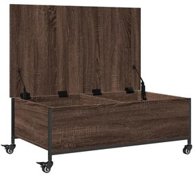 barna tölgy szerelt fa dohányzóasztal kerekekkel 91x55x34 cm