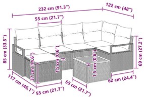7 darabos Kert Kanapé Szett Párnákkal Bézs Poli Rattan Akácia, 2 személyes Kert Kanapé Párnákkal Bézs Poli Rattan