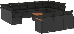 vidaXL 14 részes fekete polyrattan kerti ülőgarnitúra párnákkal