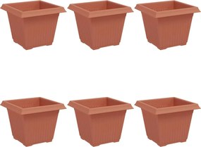 vidaXL Négyzet Virágcserép 6 pcs Tégla Vörös 20 x 20 x 16 cm Műanyag