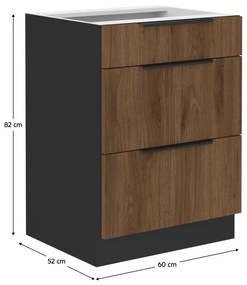 Alsó konyhaszekrény Monzesa 60 D 3S BB (okapi dió + fekete) . 1096937