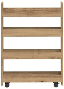 4 szintes kézműves tölgy színű szerelt fa keskeny tárolókocsi