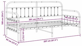 Nappali ágykeret fejtámlával Fehér 90 x 200 cm Acél