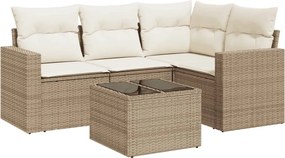 vidaXL 5 részes bézs polyrattan kerti ülőgarnitúra párnákkal