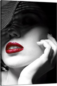 Vászonkép Piros Száj Nők Fekete Kalap Elegancia 80x120 cm