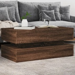 Barna tölgyszínű dohányzóasztal LED-lámpákkal 90x50x40 cm