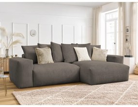 Szürkésbarna kordbársony kinyitható-tárolóhelyes sarokkanapé Voltaire – Bobochic Paris