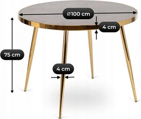 Üveg étkezőasztal 100 cm méretben, szürke márvány/arany színben TINGA